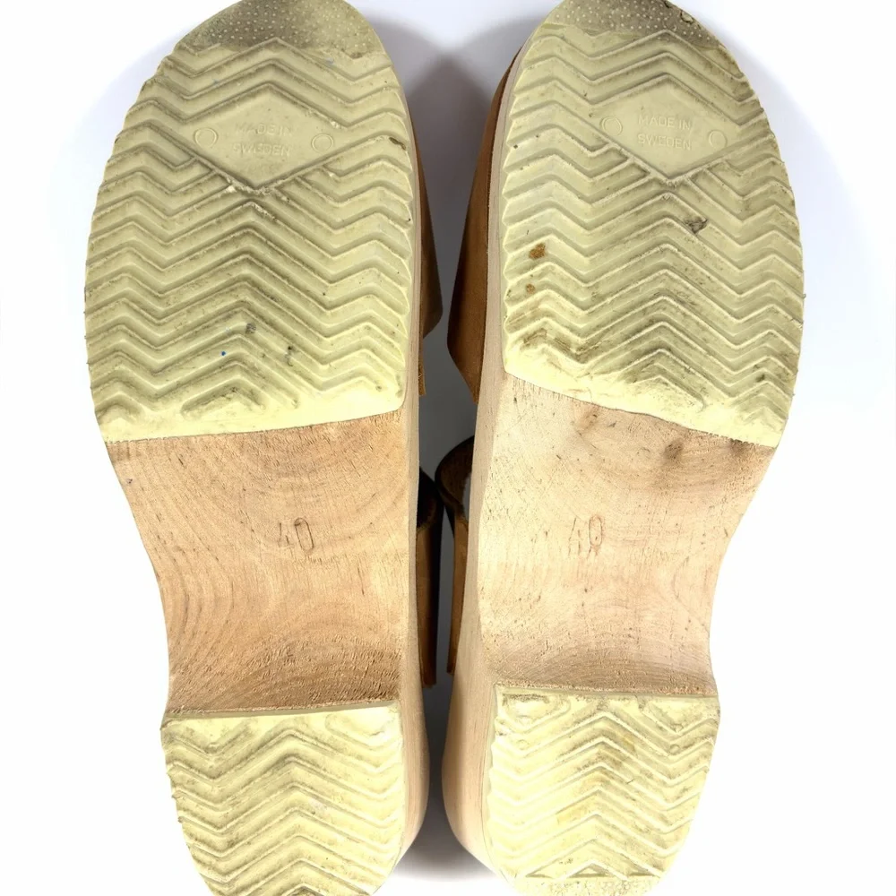 Lotta From Stockholm Wooden Clog Sandals Womens EU 40 Brown Leather Ankle Strap - Picture 10 of 10